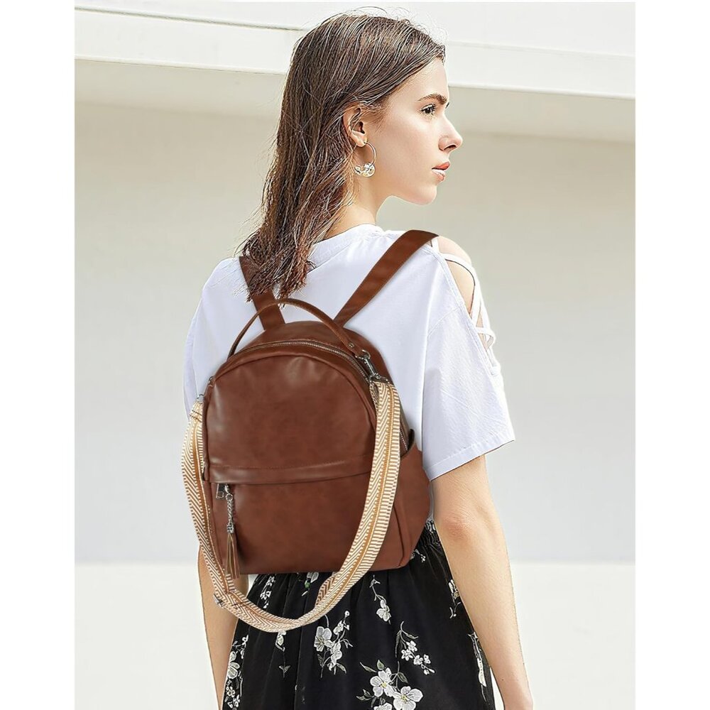 Chic Vegan Leather Mini Backpack With Tassel Vers… - image 2